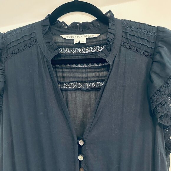 Veronica Beard Satori Eyelet Blue Short Sleeve Maxi Dress | Size 0 - Picture 5 of 16